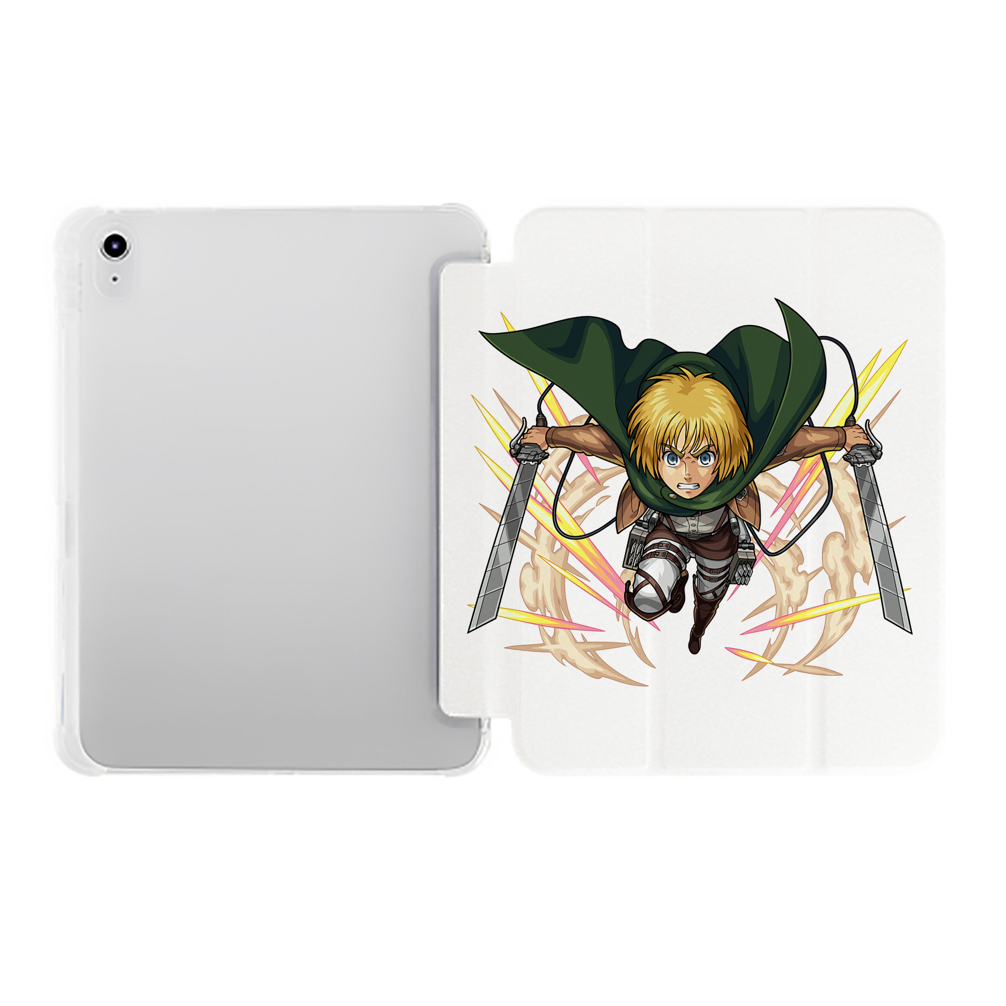（画像用） 進撃の巨人 アルミン·アルレルト Attack on Titan Armin Arlert IPad ケース ペン収納付き 三つ折りスタンド PUレザー×シリコン 対応機種9.5/10.5/10.9インチ